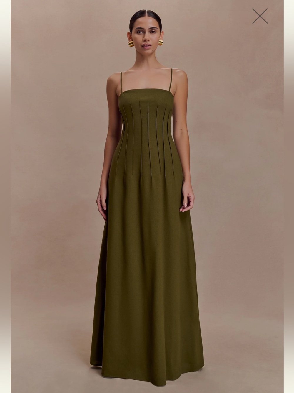 Meshki Sofie Pintuck Linen Maxi Dress in Khaki